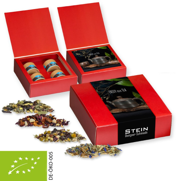 Verschiedene Teesorten, Bio und nicht-Bio, ca. 60-140g, Geschenk-Set Premium mit 4 Biologisch abbaub