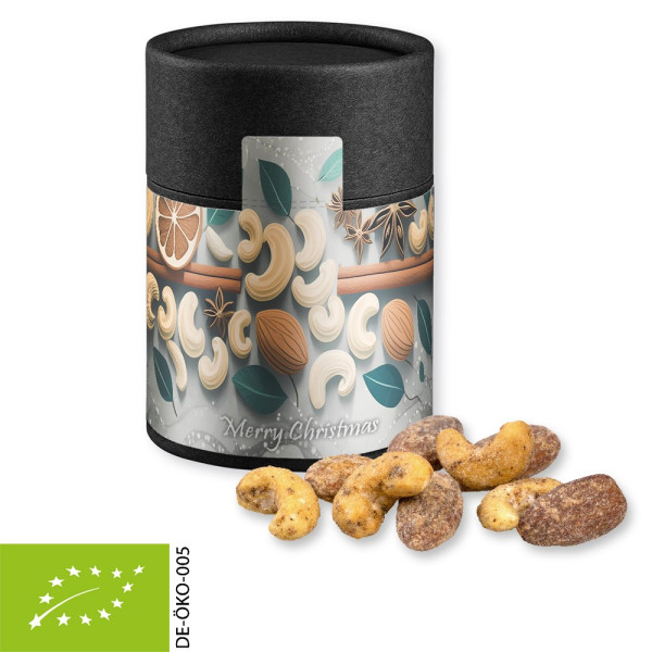 Bio Zimt-Mandel Vanille-Cashew Mix, ca. 80g, Biologisch abbaubare Eco Pappdose Midi schwarz