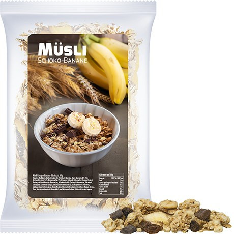 Müsli Knusper Banane-Schoko, ca. 60g, Express Maxi-Tüte mit Etikett