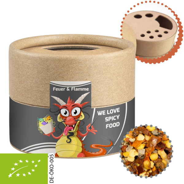 Bio Gewürzmischung Feuer und Flamme, ca. 40g, Biologisch abbaubarer Eco Pappstreuer Mini