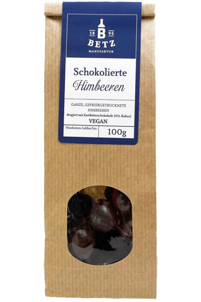 Schokolierte Himbeeren 100g mit Zartbitterschokolade VEGAN