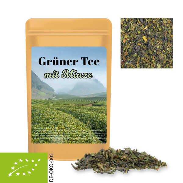 Bio Grüner Tee mit Minze, ca. 12g, Standbeutel Mini