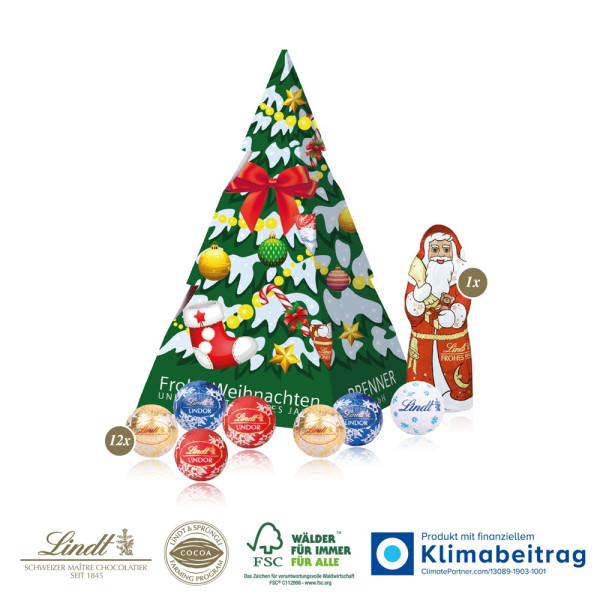 Präsent „Weihnachtsbaum“ mit Lindt Minis und Nikolaus