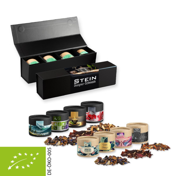 Verschiedene Weihnachts Teesorten, Bio und nicht-Bio, ca. 80-120g, Geschenk-Set Premium schwarz mit 