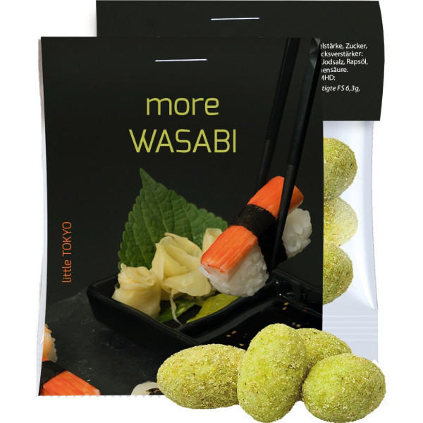 Erdnüsse Wasabi, ca. 10g, Express Midi-Tüte mit Werbereiter