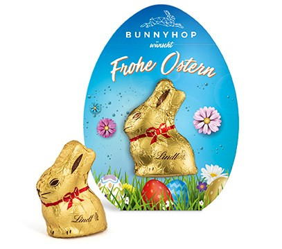 Lindt Mini Goldhase in Osterei-Werbekartonage