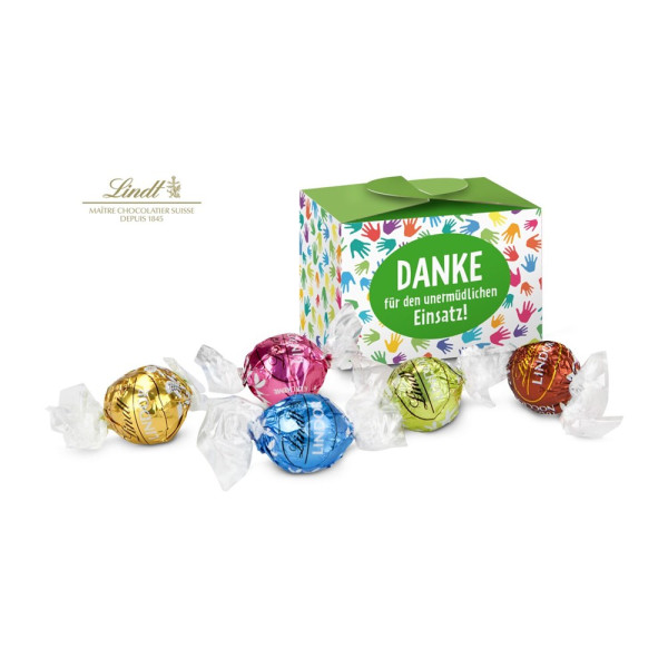 Lindt süßes Danke, Pralinenschachtel mit bunten Händen, 5 Lindorkugeln für Ihre Mitarbeiter