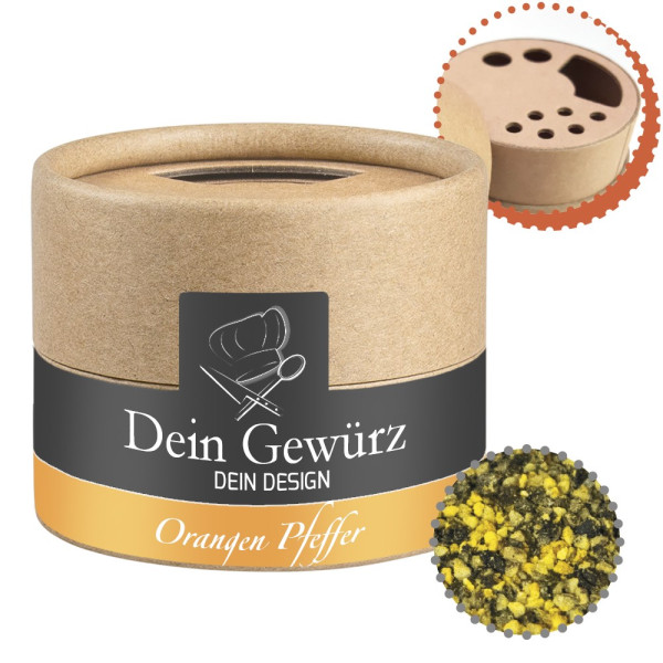 Gewürzmischung Orangen-Pfeffer, ca. 40g, Biologisch abbaubarer Eco Pappstreuer Mini