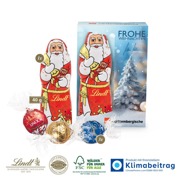 Premium-Präsent mit Lindor Pralinés und Lindt Weihnachtsmann „Medium“