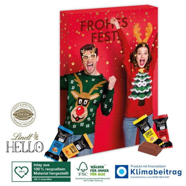 Adventskalender Lindt „HELLO“ Mini Stick Mix, Inlay aus 100% recyceltem Material