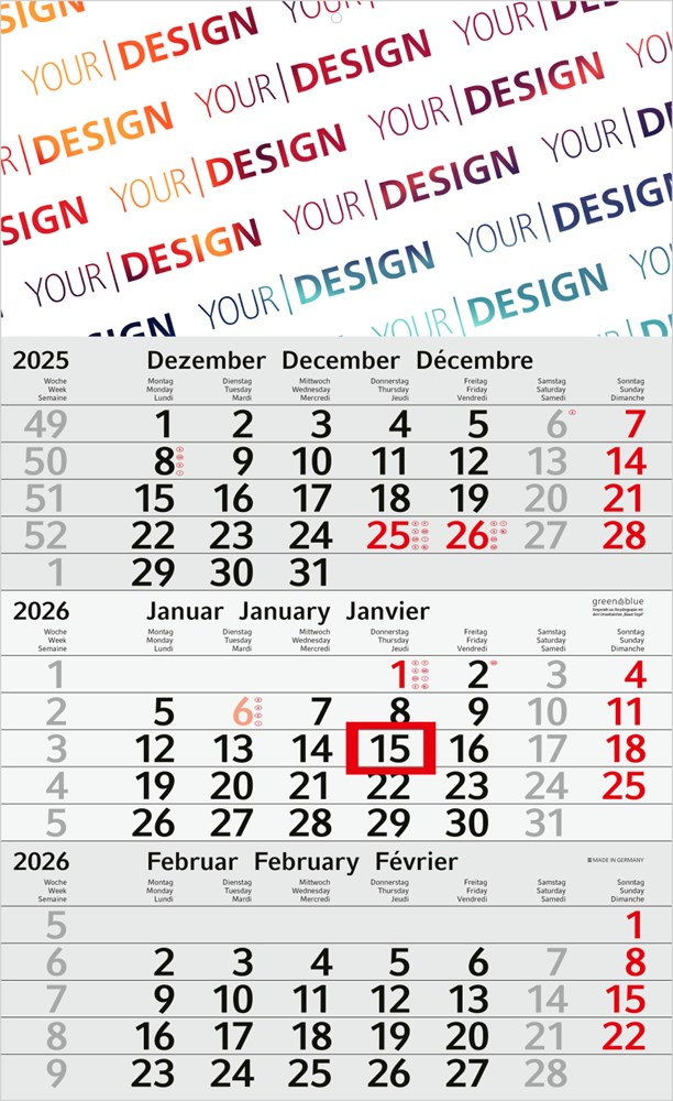 3-Monatskalender Budget 3 Recycling, rot (Einblatt)